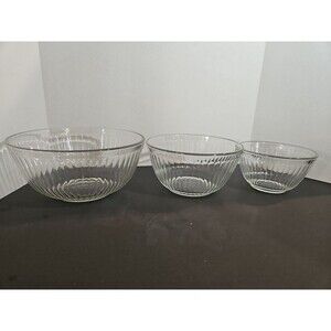 3 PYREX Ribbed Glass Nesting Mixing Bowls 3/6/10 Cups Clear #7401,7402, 7403 USA